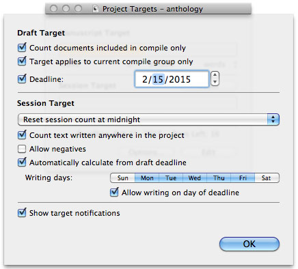 Scrivener Saturday - Using Targets Project Target Settings