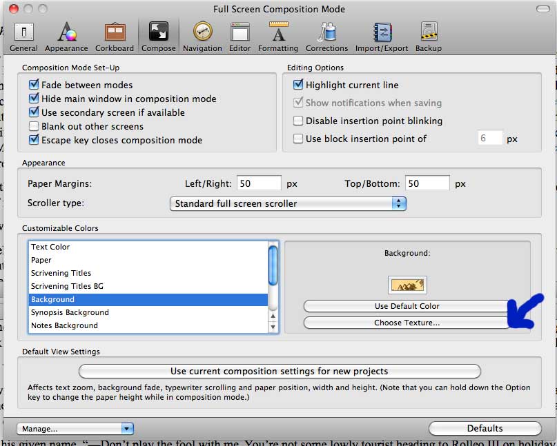Scrivener Saturday Full Screen Mode Changing the Background