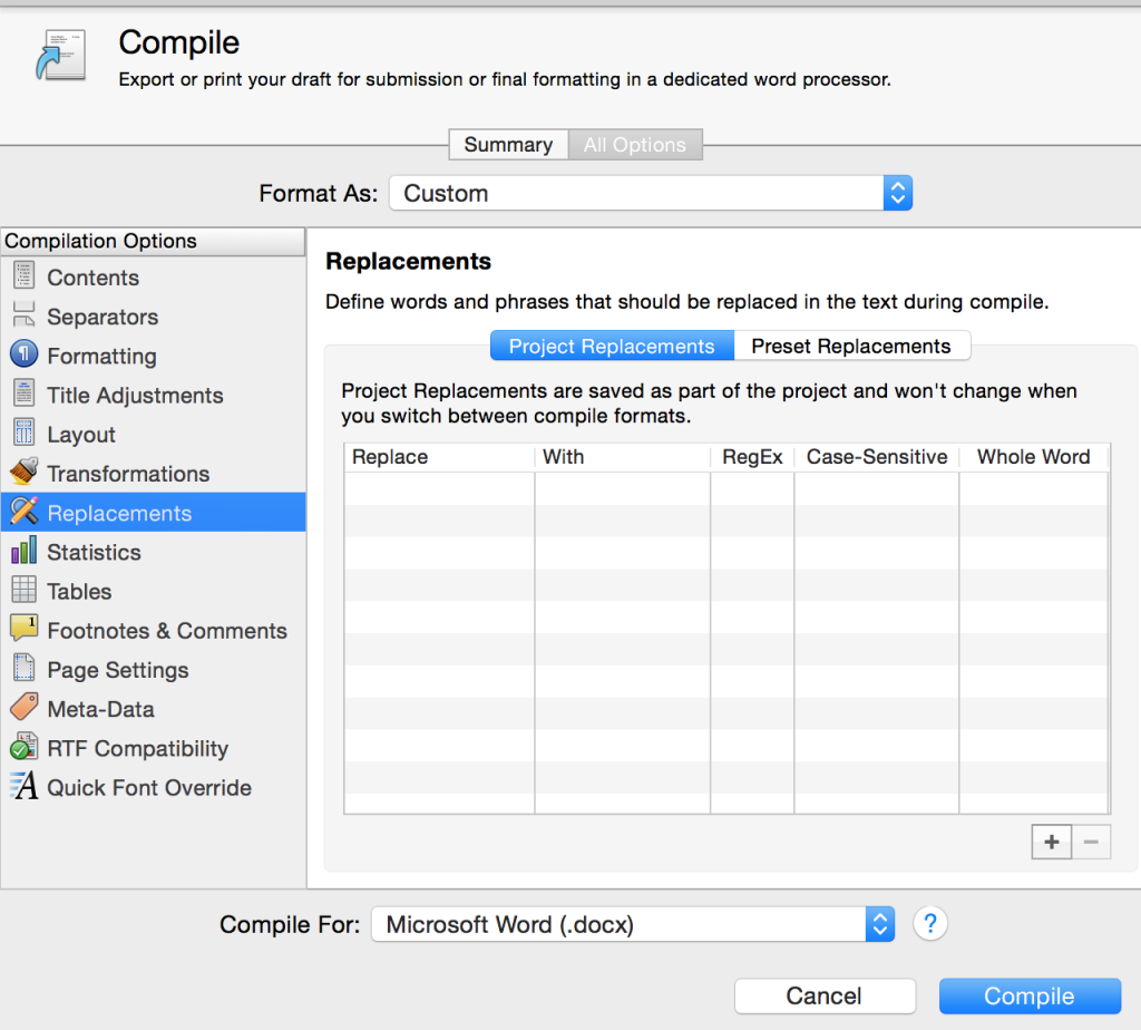 Scrivener Saturday Compile Replace