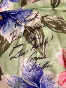 Erik's Hawaiian Shirt signed by Connie Willis