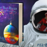 The Bell Ringer & Other Holiday Tales book cover floating in space next to an astronaut, both images painted by Raven Oak
