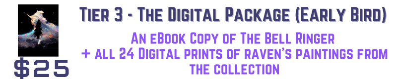 Tier 3 - The Digital Package (Early Bird) includes an eBook & all 24+ digital art prints from the collection for $25.