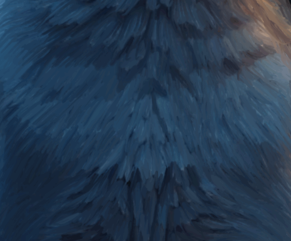 A close up of the cat-like creature's fur from the painting Freedom by Raven Oak