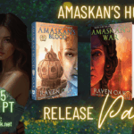 Amaskan's Honor Book Release Party ad with the covers of the trilogy's books and release party details in text.